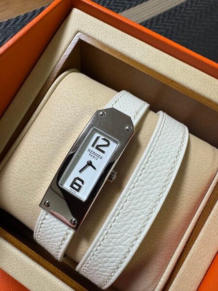 HERMES エルメス KT1.210 ケリー2 ドゥブルトゥール 腕時計 SS 革 レディース 白 ホワイト