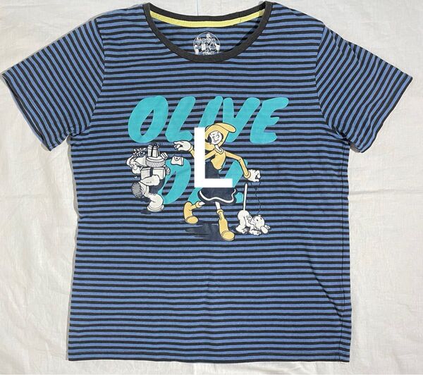 半袖Tシャツ Lサイズ プリント キャラクター ポパイ 青 ボーダー 春夏 秋冬 カットソー トップス