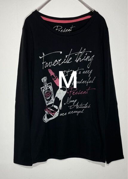 長袖トップス Mサイズ ロンT Tシャツ カットソー プリント 春夏 秋冬 ブラック