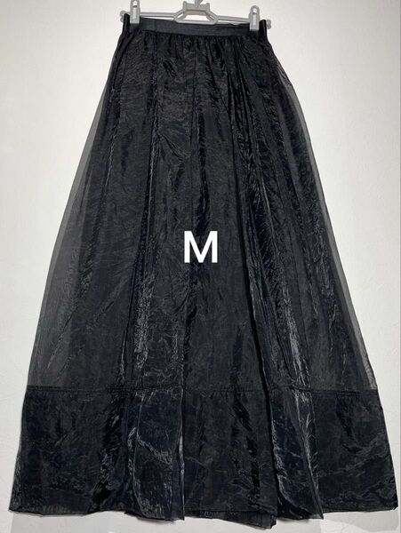COCODEAL ロングスカート Mサイズ 黒 無地 チュール フレア 美シルエット ウエストゴム シフォン 春夏 秋冬