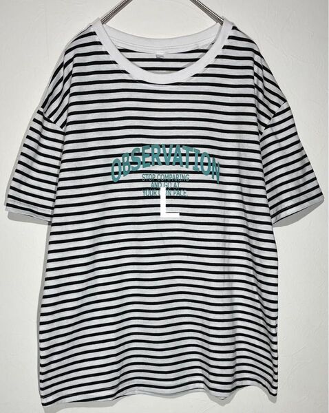 半袖Tシャツ Lサイズ ボーダー ロゴ 春夏 秋冬