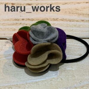 ★haru_works★ フェルト お花 ヘアゴム クレイジー ハンドメイド