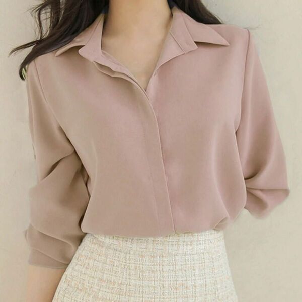 SHEIN DAZY ブラウス 長袖 ダスティピンク ピンク 無地 シャツ