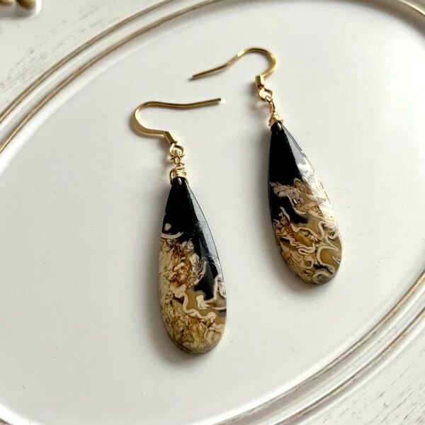 ピアス 天然石 ハンドメイド パームルートアゲート プレゼント