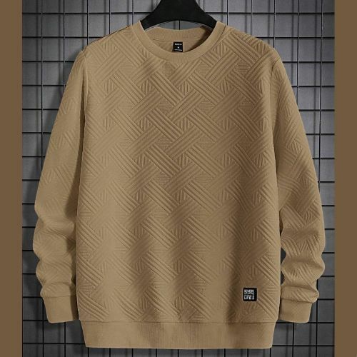 メンズ ラウンドネックスウェットシャツ シンプル カジュアル 長袖 ソリッドカラー パッチデザイン395813