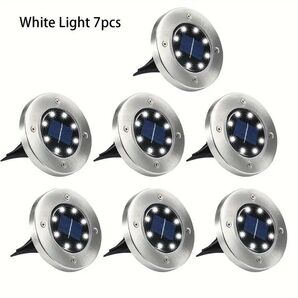 ソーラー 8LED 7個セット 屋外 ガーデンライト 庭 芝生 耐久性抜群 屋外灯 常夜灯 外構 寒色 ホワイト673640