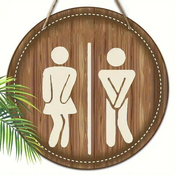 木製トイレサイン ヴィンテージ ラウンドジェンダー シンボル ユニセックス ウォッシュルーム ドア装飾 インテリア833131