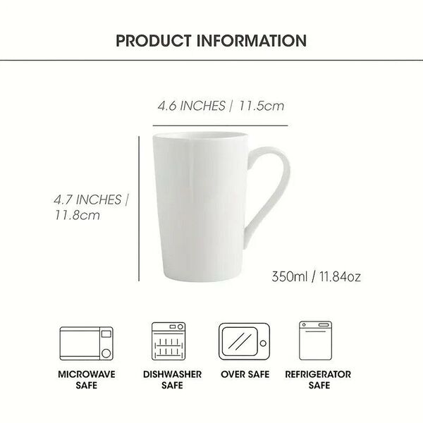4個セット セラミック コーヒーマグ 大容量 350ml 電子レンジ 対応 ホワイトカップ シンプル お得 白420459