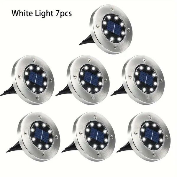 ソーラー 8LED 7個セット 屋外 ガーデンライト 庭 芝生 耐久性抜群 屋外灯 常夜灯 外構 寒色 ホワイト73664