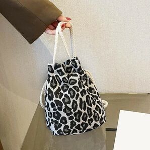 ミニ レオパード柄 コーデ ドローストリングバケットバッグ ショルダーバッグ 可愛い 巾着タイプ レディース817365