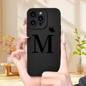 iphone 14ケース ブラック イニシャルアイホンケース 大人可愛い