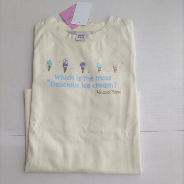 150★メゾピアノジュニア アイスクリームカットソー 半袖Tシャツ 黄色