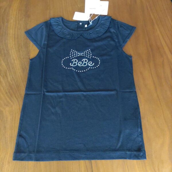 150☆BeBe べべ・ビジューロゴ カットソー Tシャツ 紺 綿