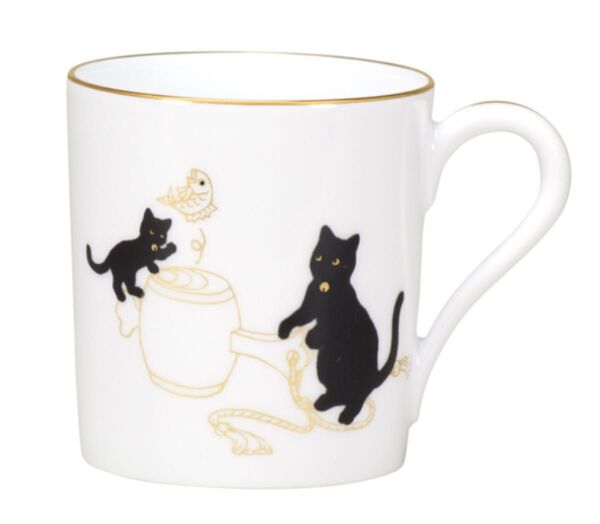 【新品未使用】 大倉陶園 黒猫親子 -縁起物語- マグその2「打ち出の小槌」