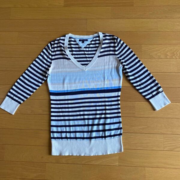 TOMMY HILFIGER ボーダー柄ニット 七分袖 Sサイズ