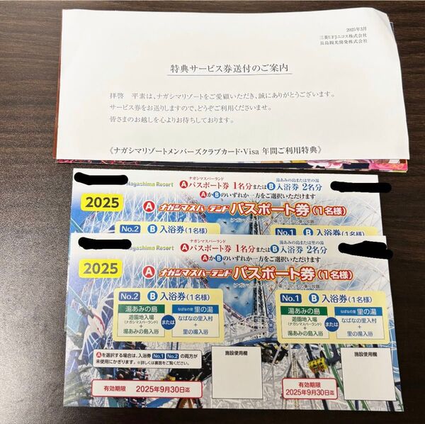 ナガシマスパーランド パスポート 2枚セット 2025年9月30日まで有効 新品未使用チケット パスポート券 湯あみの島