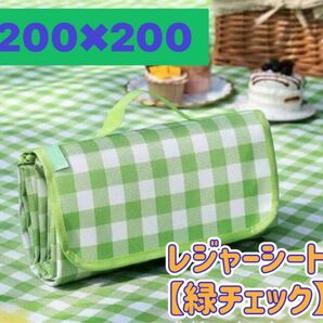 レジャーシート ピクニックシート 防水 200×200 大判 折り畳み 緑×白 チェック