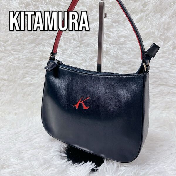 Kitamura キタムラ ハンドバッグ ワンショルダー 黒 赤 レザー ブラック トートバッグ