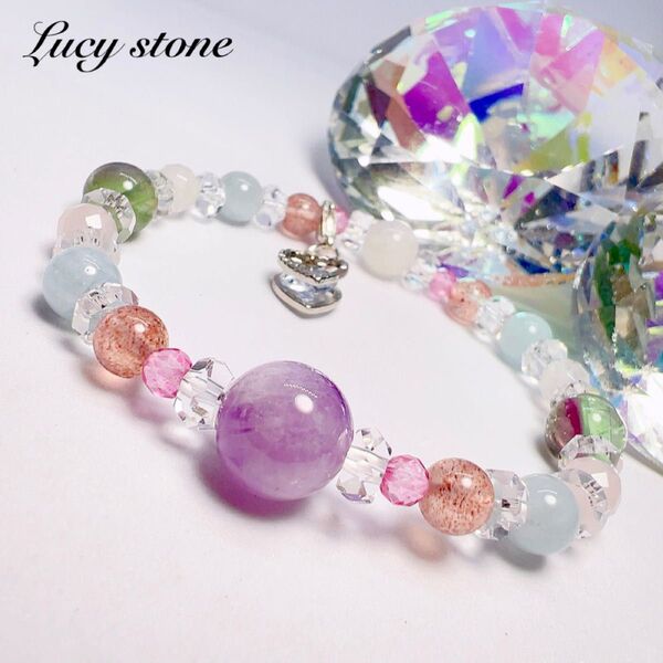天然石 パワーストーン ブレスレット 数珠 15cm トパーズ アクアマリン フローライト レインボームーンストーン