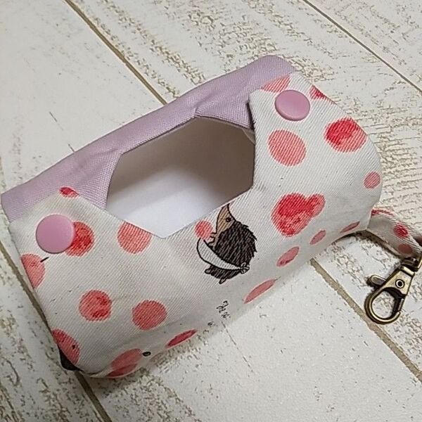 ポケティ3個入る♪■ポケットティッシュケース ハンドメイド■ピンク はりねずみ■りんご ドット■ポータブルティッシュケース