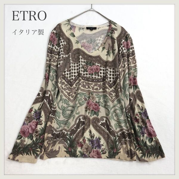 243 ETRO 花柄 カットソー イタリア製 サイズ42 Vネック 長袖