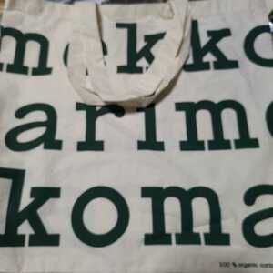 未使用品 マリメッコ Marimekko ノベルティ ロゴ 100%オーガニックコットン エコバッグ トートバッグ バック マリロゴ グリーン 緑 綿 鞄