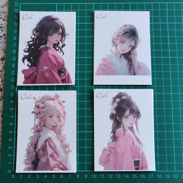 枚数変更OK ciel様 着物ガールA7サイズ素材シート メモ 4種類×各10枚ずつ 合計40枚 コラージュ素材
