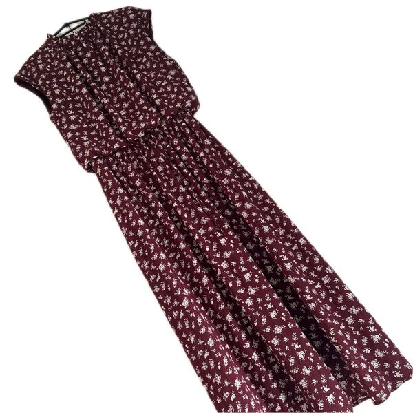 ワンピース 花柄 ロング ノースリーブ M フレア シフォン