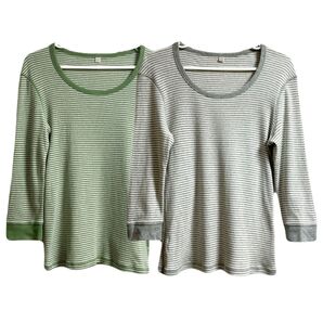 Uniqlo レディース トップス 七分袖 ボーダー グリーン グレー セット まとめ売り