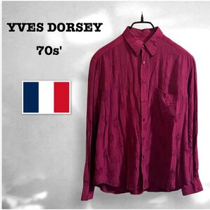 70s YVES DORSEY イヴ・ドーシー 総柄 刺繍 シャツ ビンテージ 長袖 古着