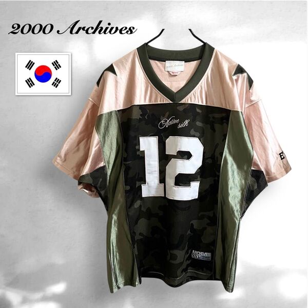 K-POPアイドル多数着用 2000Archives フットボールシャツ Tシャツ メッシュ カモフラ 迷彩 2000アーカイブス