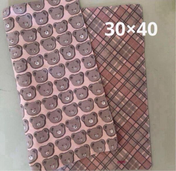 ハンドメイド★リバーシブルランチョンマット★くまピンク★約30×40