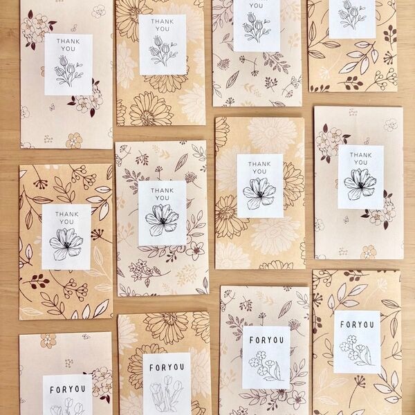 匿名配送◇ポチ袋 Thankyou Foryou 12枚セット ハンドメイド ボタニカルフラワー 花柄 デザインペーパー