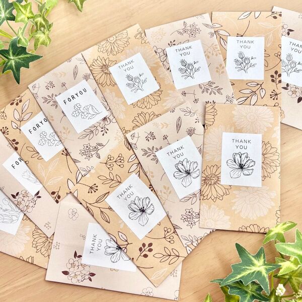 ポチ袋 Thankyou Foryou 12枚セット ハンドメイド ボタニカルフラワー 花柄 お小遣い お年玉 おこづかい