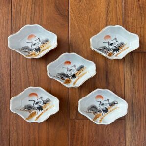 小皿 5枚セット 鶴 松 金縁