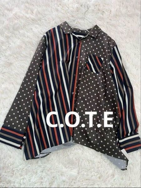 新品☆タグ付き☆C.O.T.E ストライプ・ドットデザイン長袖シャツ ブラウス