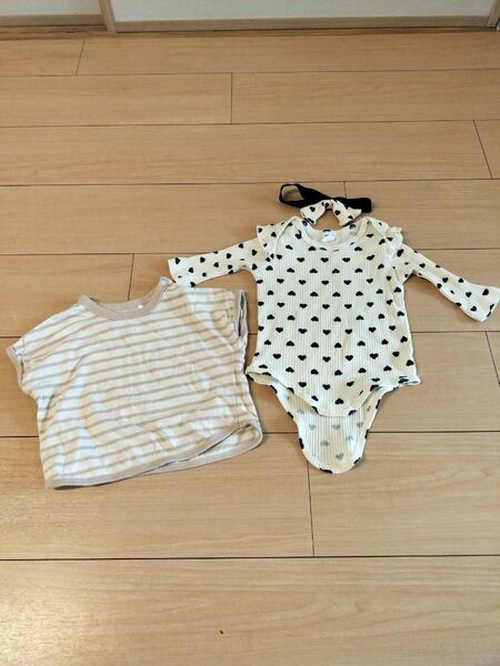 ベビー服 2枚セット ロンパース Tシャツ ハート柄 ボーダー柄