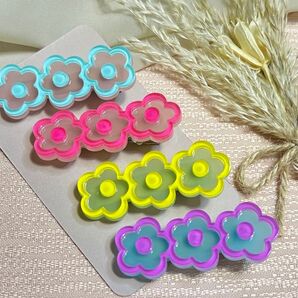 ヘアピン4個 お花 ヘアクリップ キッズ ヘアアクセサリー レディース カラフル
