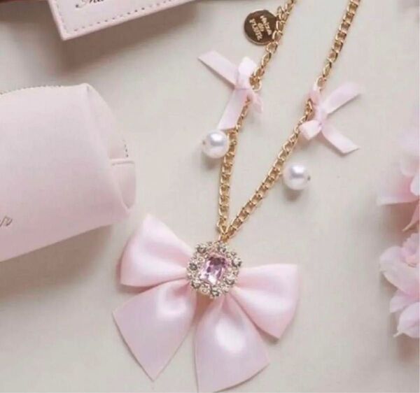 Maison de FLEUR ビジューリボンパールバッグチャーム ライトピンク