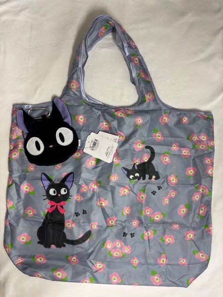 黒猫ジジ エコバッグ ジブリグッズ バッグ 折り畳み携帯用 花柄 魔女の宅急便