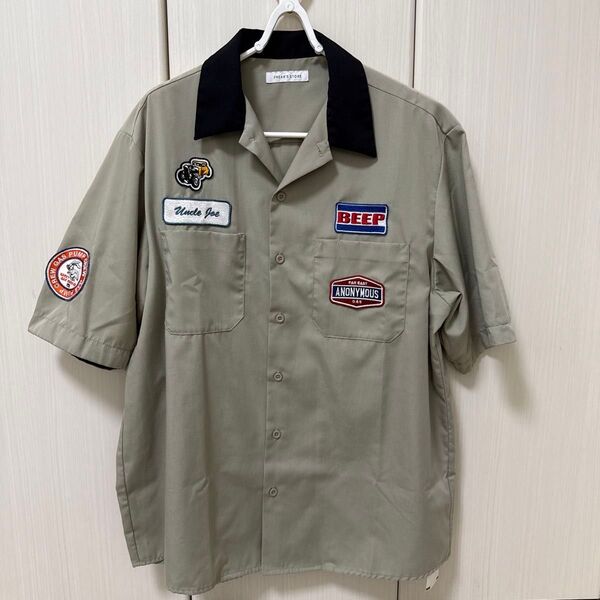 FREAK'S STORE 半袖シャツ カーキ ワッペン FREAK'S STORE 半袖ワークシャツ