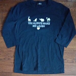 七分袖Tシャツ ネイビー アニマル メッセージ