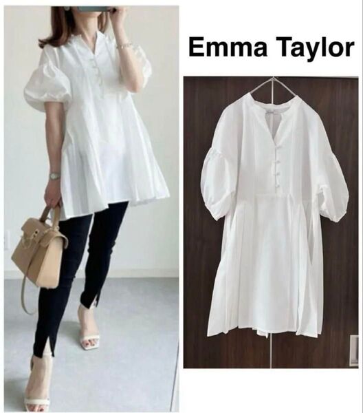 Emma Taylor パール釦サイドプリーツブラウス 美品