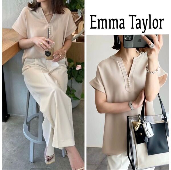Emma Taylor エマテイラー イージーケアパール釦キーネックブラウス