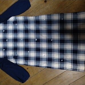 チェック柄ワンピース ラインストーン付き 七分袖