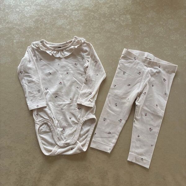 【美品】H&M 小花柄長袖ロンパース&レギンス 6-9M オーガニックコットン