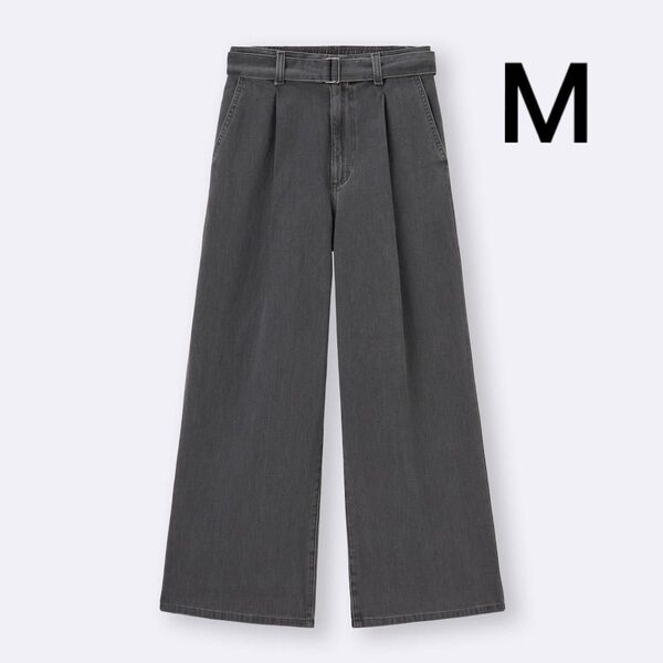 GU ライトデニムベルテッドワイドパンツ M
