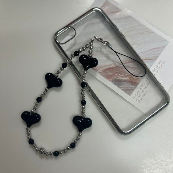 ハンドメイド ビーズキーホルダー ストラップ モノトーン