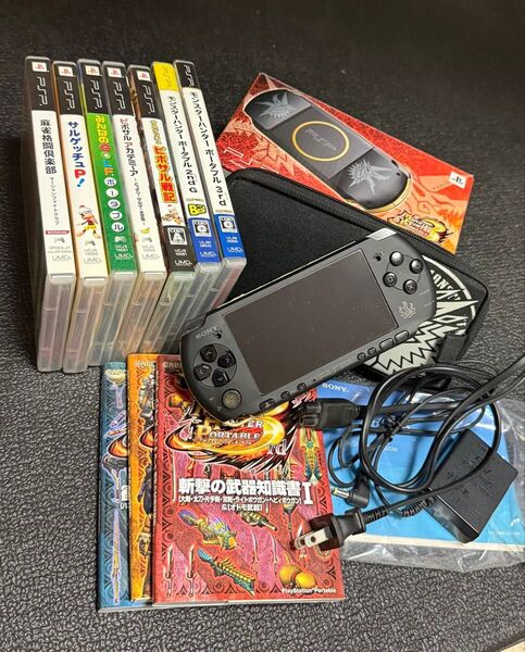 PSP本体etc「モンスターハンターポータブル3rdハンターズモデル」(PSP-3000MHB)周辺機器まとめ売り