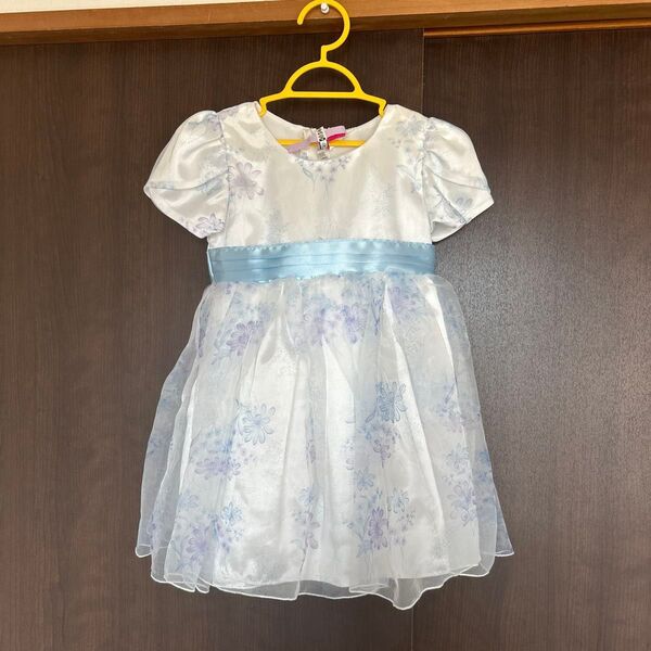 女の子 110㎝ ドレス ワンピース 花柄 リボン 水色 ピアノ 結婚式 披露宴 ワンピース ドレス 発表会 女の子 キッズ 子供